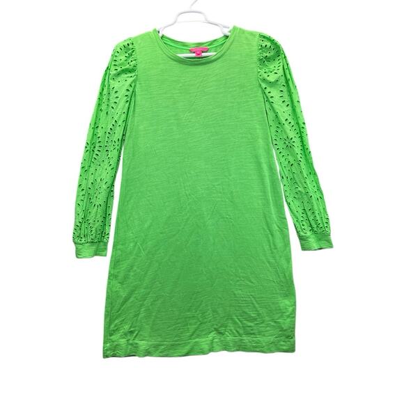 Lilly Pulitzer Jasona Dress Sz. XL Green Eyelet Sleeve Beachy - Picture 1 of 15